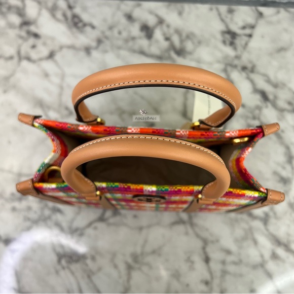 Tory Burch Blake Small Plaid Tote In Tory In Poppy Red Multi - Picture 5 of 10